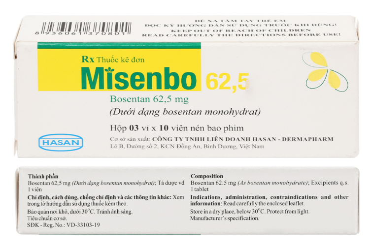 MISENBO 62,5 Mỗi viên: Bosentan (dưới dạng bosentan monohydrat) 62,5mg.