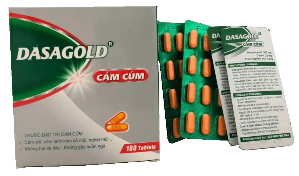 Dasagold cảm cúm (Caffeine + Paracetamol + Phenylephrine)
